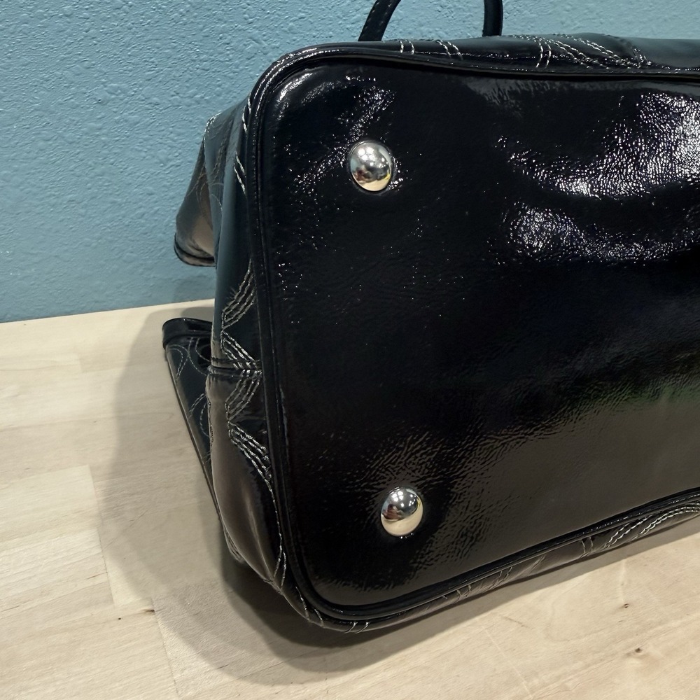 Coach F19215 Black Patent Leather Logo Kiss Lock Carryall Purse Shoulder Bag EUC - Picture 8 of 16
